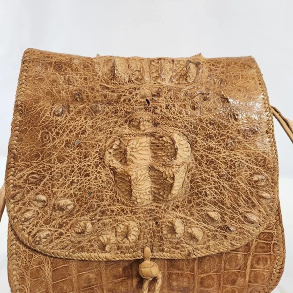 Vintage Alligator Skin Purse Shoulder  Bag Womens Crossbody Light Beige - Picture 2 of 16